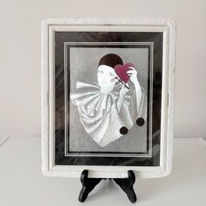 Vintage 1980's Pierrot Clown Foil Art Print Dufex FJ Warren New Old Stock